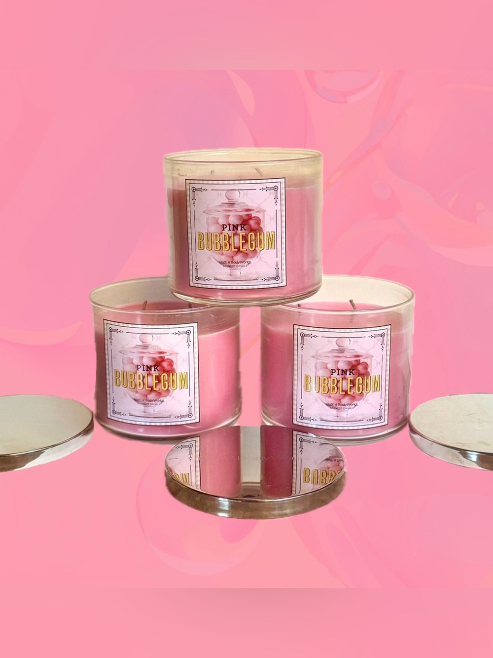 3X PINK BUBBLE GUM Scented 3-wick Candle Bath & and Body Works 2017 formula NEW